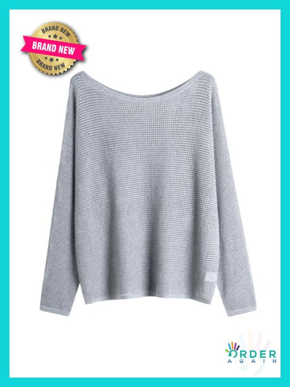 Open Knit Boat Neck Batwing Sleeve Pullover Sweater Waffle Knit
